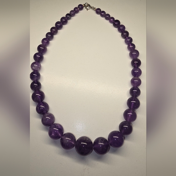 Vintage Genuine Amethyst Graduated Bead Necklace 18" - Picture 2 of 6